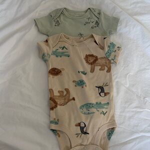 Carter's Beige Safari Print One-Piece Bodysuit with Sage Accent